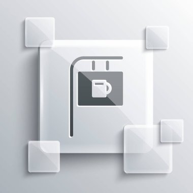 Gri arkaplan üzerinde yazıt çubuğu simgesi olan Gri Sokak tabelası. Reklamlar için uygun bar, kafe, restoran. Kare cam paneller. Vektör İllüstrasyonu