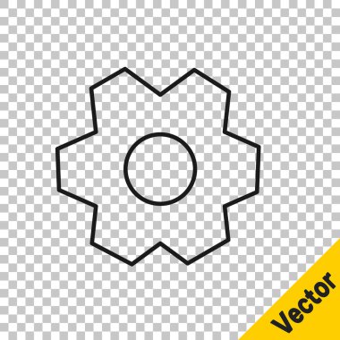 Siyah çizgi dişli simgesi şeffaf arkaplanda izole edildi. Çarklı teçhizat ayarları. İşçi sembolü. Vektör İllüstrasyonu