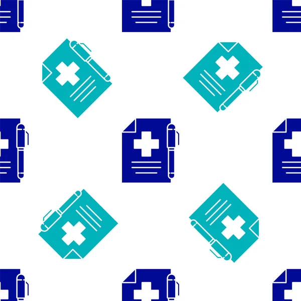 Bleu Prescription Médicale Stylo Icône Isolé Motif Sans Couture Sur — Image vectorielle