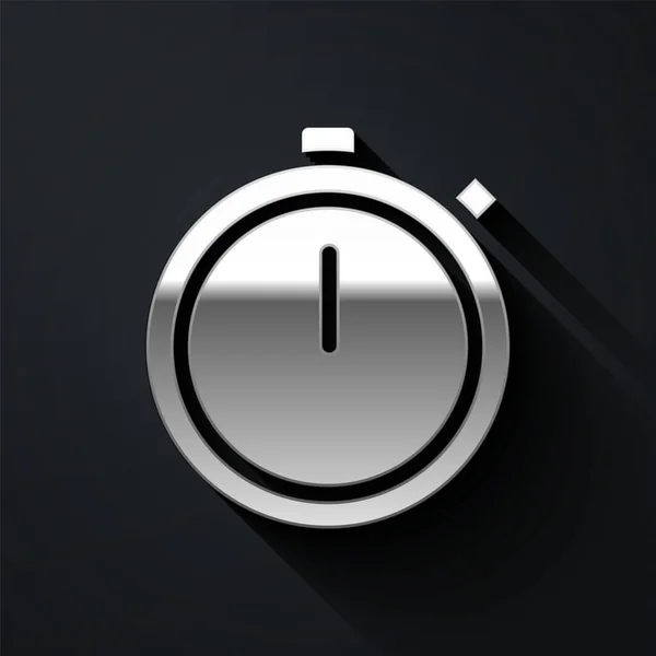 Silbernes Stoppuhr Symbol Isoliert Auf Schwarzem Hintergrund Zeitzeichen Chronometerzeichen Langer — Stockvektor