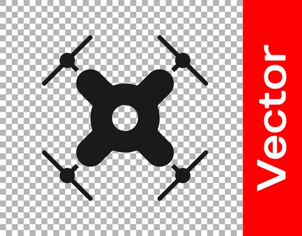 Black Drone Flying Icon Isolated Transparent Background Quadrocopter Video Photo — Stock Vector