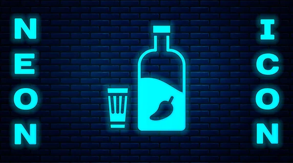 Vodka Neón Brillante Con Pimienta Vidrio Icono Aislado Fondo Pared — Vector de stock