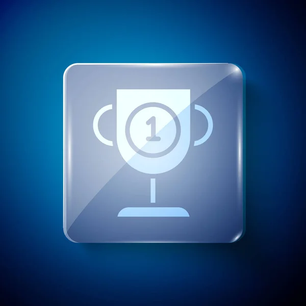 Bílá Award Cup Ikona Izolované Modrém Pozadí Symbol Vítězné Trofeje — Stockový vektor