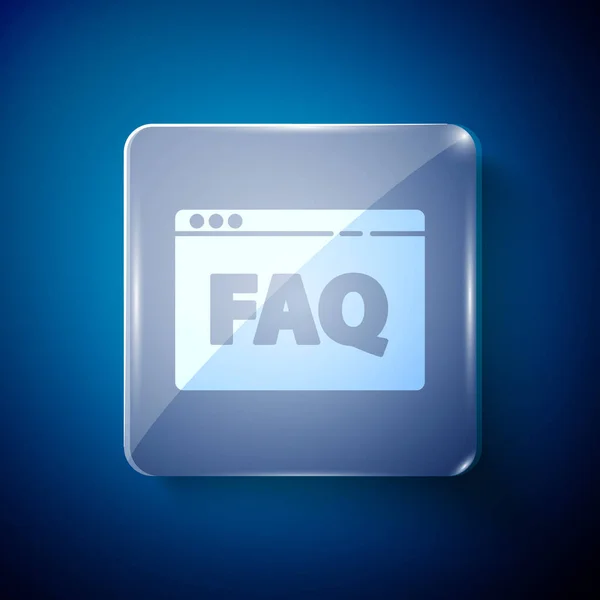 White Browser Faq Pictogram Geïsoleerd Blauwe Achtergrond Internetcommunicatieprotocol Vierkante Glazen — Stockvector