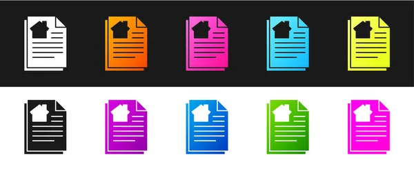 Set House Contract Icon Isolated Black White Background Contract Creation — Stock Vector