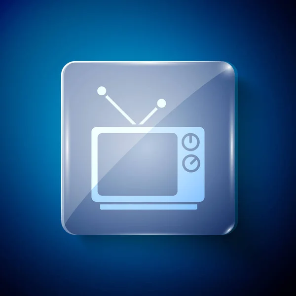 Weißes Retro Symbol Isoliert Auf Blauem Hintergrund Fernsehzeichen Quadratische Glasscheiben — Stockvektor