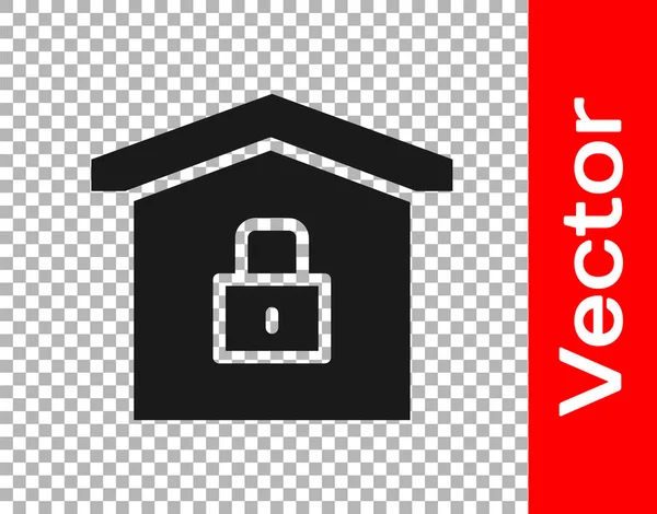 Black House Protection Icon Isolated Transparent Background Home Lock Protection — Stock Vector