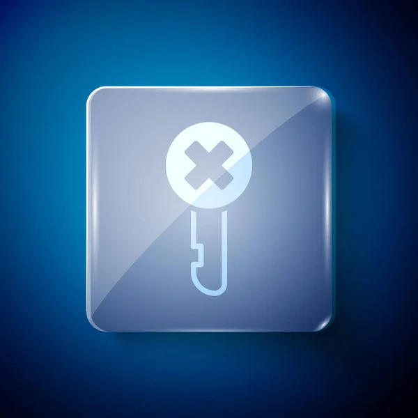 Weißes Falsches Schlüsselsymbol Auf Blauem Hintergrund Quadratische Glasscheiben Vektorillustration — Stockvektor