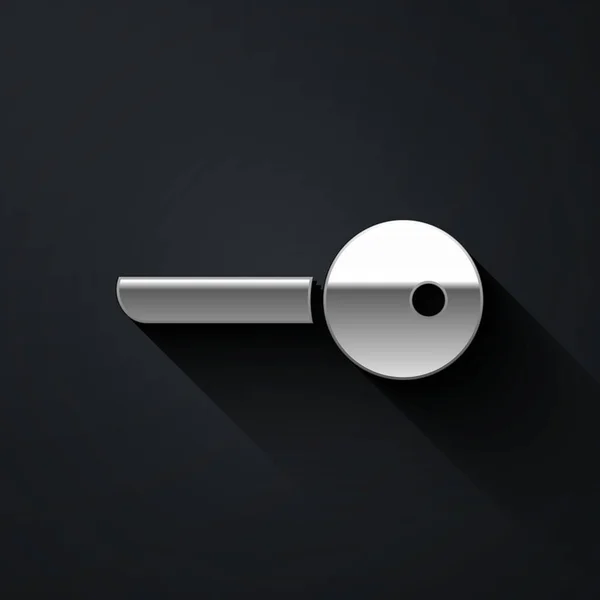 Icône Silver Key Isolée Sur Fond Noir Style Ombre Longue — Image vectorielle