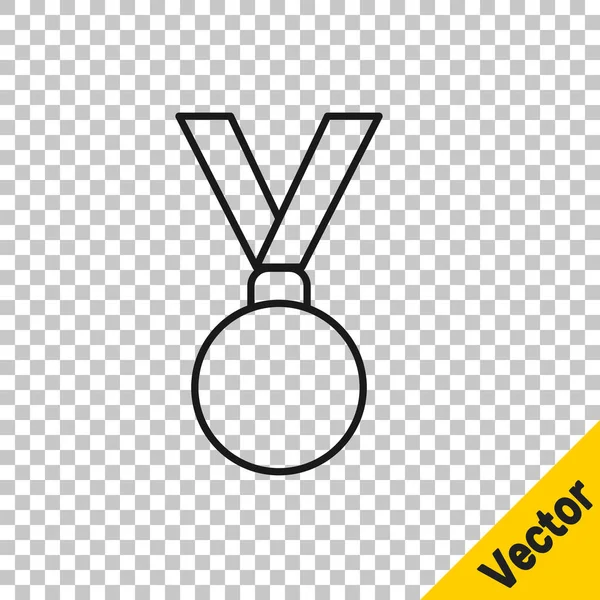 Schwarze Linie Medaillensymbol Isoliert Auf Transparentem Hintergrund Winner Errungenschaft Zeichen — Stockvektor