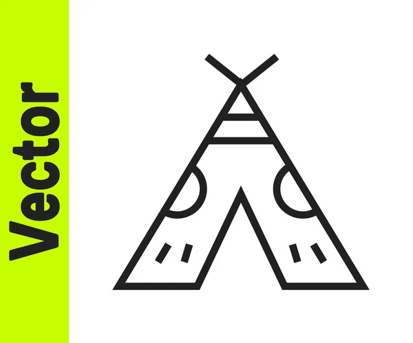 Schwarze Linie Traditionelles Indisches Tipi Oder Wigwam Symbol Auf Weißem — Stockvektor