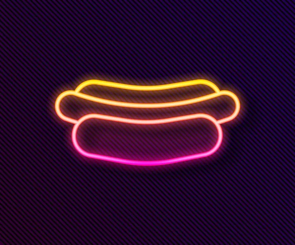 ネオンラインを輝く黒の背景に隔離されたホットドッグサンドイッチアイコン ソーセージのアイコン ファーストフードの看板 ベクターイラスト — ストックベクタ