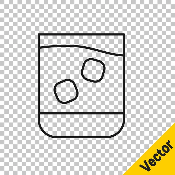 Black Line Glas Mit Whiskey Und Eiswürfeln Auf Transparentem Hintergrund — Stockvektor