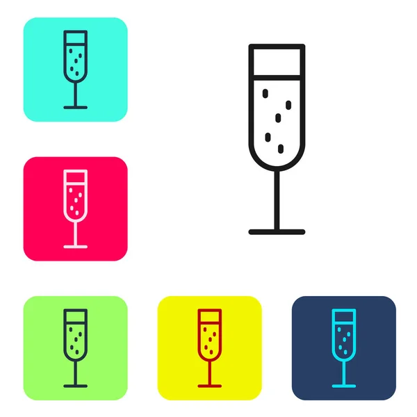 Чорна Лінія Склянка Ікони Шампанського Ізольована Білому Тлі Встановити Піктограми — стоковий вектор