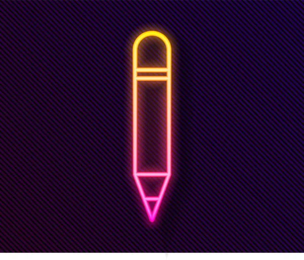 Gloeiende Neon Lijn Potlood Met Gum Pictogram Geïsoleerd Zwarte Achtergrond — Stockvector