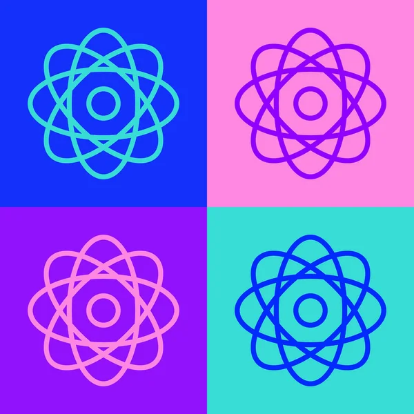 流行艺术线原子图标孤立在色彩背景上 核物理学 科学研究的象征 病媒图解 — 图库矢量图片