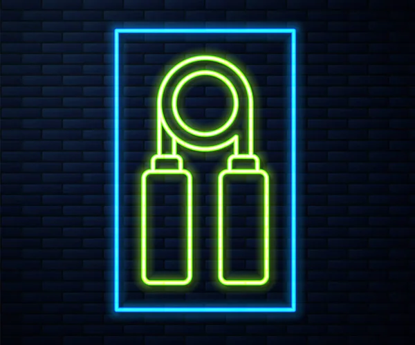 Glowing neon line Sport expander icon isolated on brick wall background. Sport equipment. Vector Illustration — Stock Illustration Glowing Neon Line Sport Expander Icon Isolated Brick Wall Background Stock Illustration