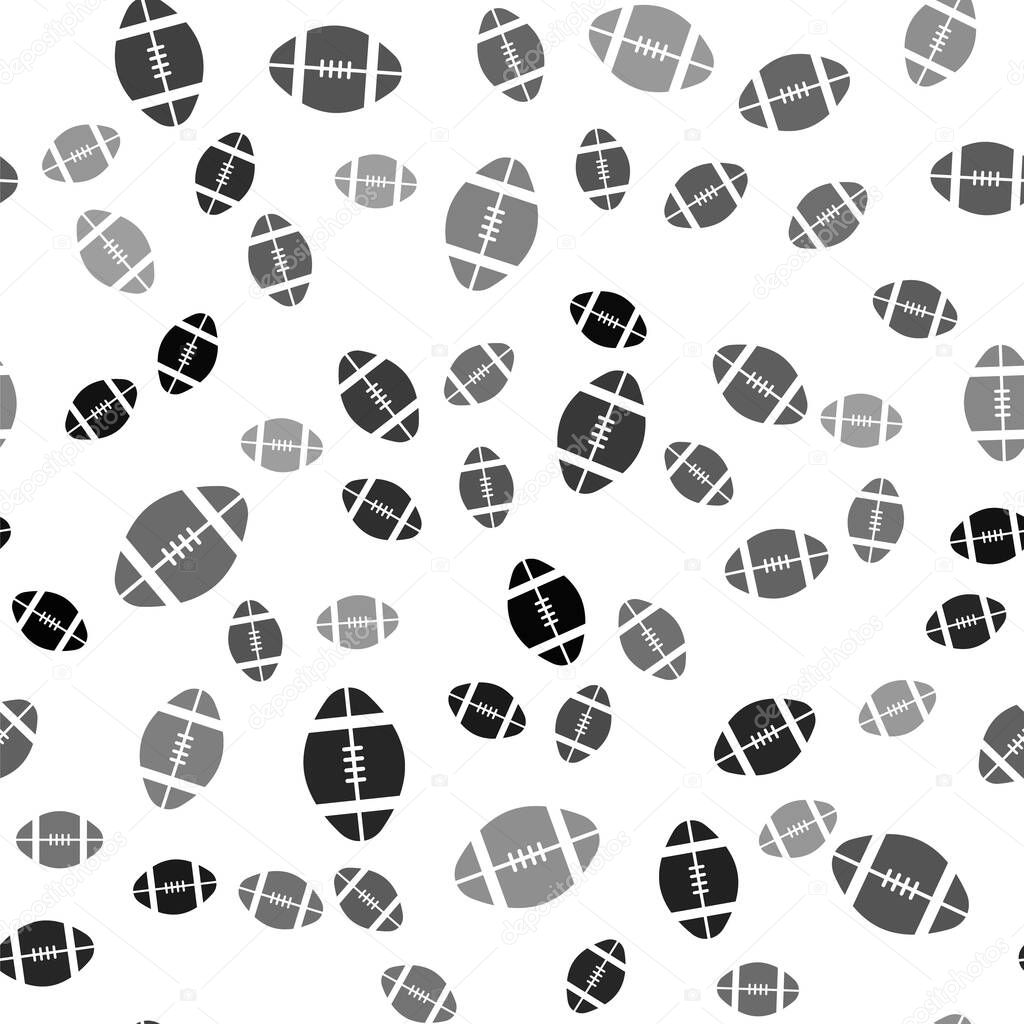 Black Rugby ball icon isolated seamless pattern on white background.  Vector Illustration