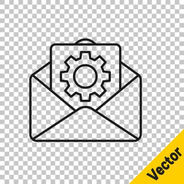 Siyah çizgi Zarf ayar simgesi şeffaf arkaplanda izole edildi. Vektör İllüstrasyonu