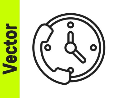 Siyah Hat Telefon, beyaz arka planda 24 saatlik destek ikonu izole edildi. Tüm gün müşteri destek merkezi. Tam zamanlı çağrı servisi. Vektör İllüstrasyonu