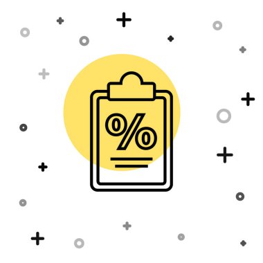 Beyaz arkaplanda siyah çizgi Finans belgesi simgesi izole edildi. Fatura ya da fatura konsepti için kağıt banka belgesi. Rastgele dinamik şekiller. Vektör İllüstrasyonu