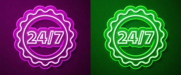 Светящиеся Неоновые Линии Часы Значок Часа Изолированы Фиолетовом Зеленом Фоне — стоковый вектор