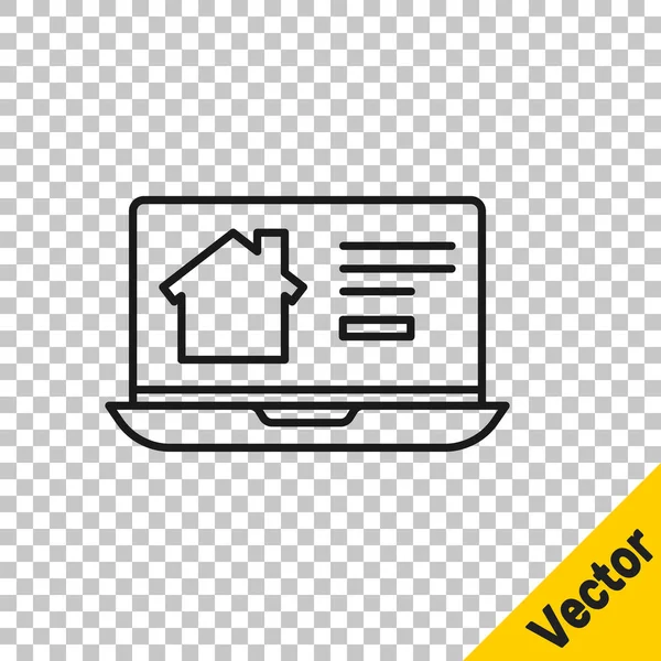 Черная Линия Онлайн Дом Недвижимости Иконке Ноутбука Выделена Прозрачном Фоне — стоковый вектор