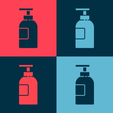 Pop Art Hand dezenfektan şişe ikonu renk arka planında izole edilmiş. Dezenfeksiyon konsepti. Yıkama jeli. Hijyen için alkol şişesi. Vektör İllüstrasyonu