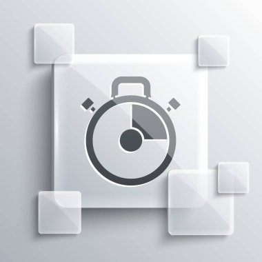 Gri renkli Kronometre simgesi gri arkaplanda izole edildi. Zaman göstergesi. Kronometre işareti. Kare cam paneller. Vektör İllüstrasyonu