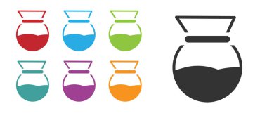 Beyaz arkaplanda siyah kimya simgesi izole edildi. Alternatif kahve demleme yöntemleri. Kahve kültürü. Simgeleri renklendirin. Vektör İllüstrasyonu