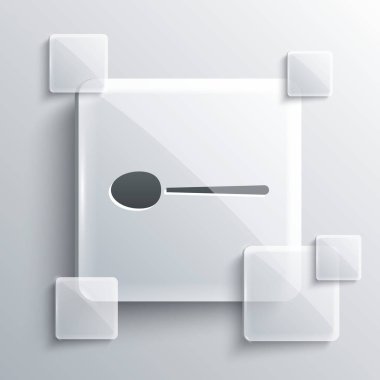 Gri arkaplanda gri kaşık simgesi izole edildi. Mutfak aletleri. Çatal bıçak seti. Kare cam paneller. Vektör İllüstrasyonu