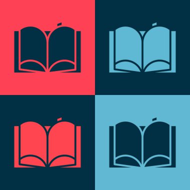 Pop Art Open kitap simgesi renk arkaplanında izole edildi. Vektör İllüstrasyonu