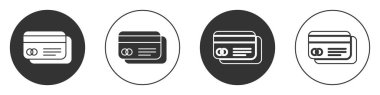 Siyah kredi kartı simgesi beyaz arkaplanda izole edildi. Çevrimiçi ödeme. Nakit çekilmesi. Finansal operasyonlar. Alışveriş tabelası. Çember düğmesi. Vektör İllüstrasyonu