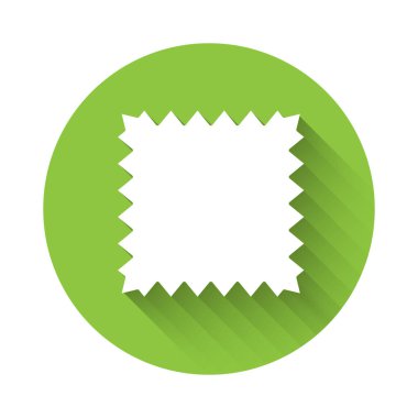 Uzun gölgeli beyaz deri bir simge. Yeşil daire düğmesi. Vektör İllüstrasyonu