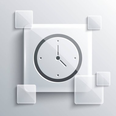 Gri arkaplanda gri saat simgesi izole edildi. Zaman sembolü. Kare cam paneller. Vektör İllüstrasyonu