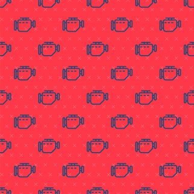 Mavi çizgi, motor simgesini kontrol et. Kırmızı arkaplanda kusursuz desen izole edildi. Vektör İllüstrasyonu