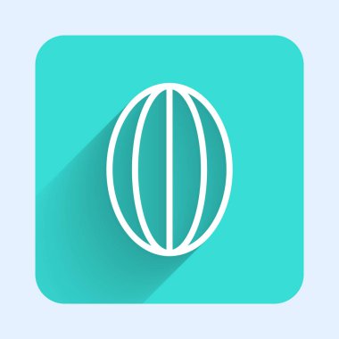 Uzun gölgeli beyaz çizgi rugby topu ikonu. Yeşil kare düğmesi. Vektör İllüstrasyonu