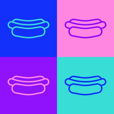 Pop Art Line Hotdog sandviç simgesi renk arkaplanında izole edildi. Sosis ikonu. Fast food burcu. Vektör İllüstrasyonu