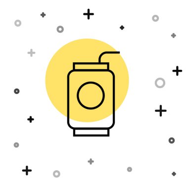 Siyah çizgili soda kutusu ve beyaz arka planda izole edilmiş saman ikonu. Rastgele dinamik şekiller. Vektör İllüstrasyonu