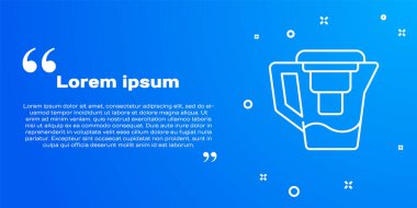Mavi arka planda izole edilmiş bir filtre simgesi olan beyaz çizgi su testisi. Vektör İllüstrasyonu