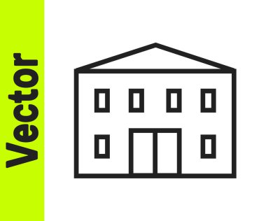 Siyah çizgi okul binası simgesi beyaz arka planda izole edildi. Vektör İllüstrasyonu