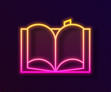 Parlayan neon hattı Açık kitap simgesi siyah arkaplanda izole edildi. Vektör İllüstrasyonu