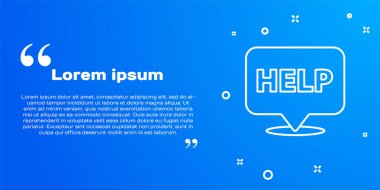 Metin Yardım simgesine sahip beyaz satır konuşma balonu mavi arkaplanda izole edildi. Vektör İllüstrasyonu