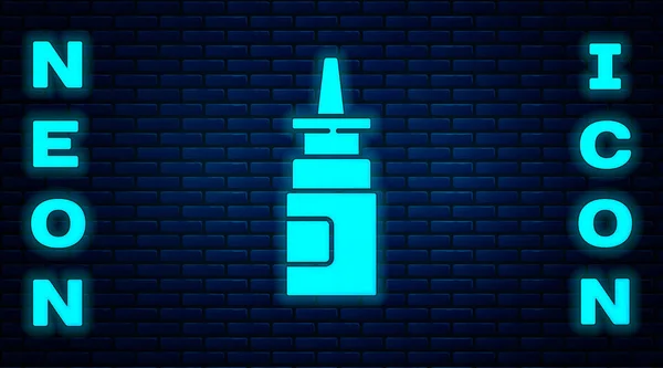 Leuchtende Neon Flasche Nasenspray Symbol Isoliert Auf Backsteinwand Hintergrund Vektorillustration — Stockvektor