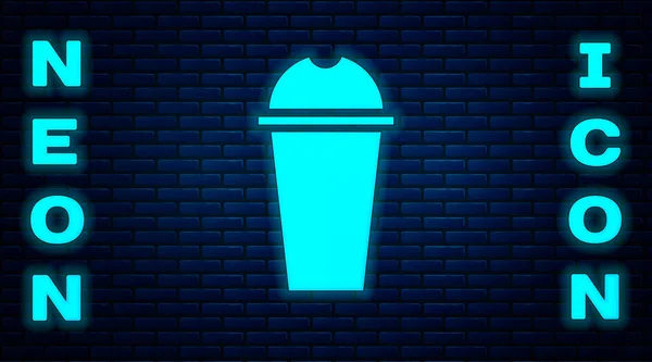 Icona Luminosa Neon Milkshake Isolato Sfondo Muro Mattoni Bicchiere Plastica — Vettoriale Stock