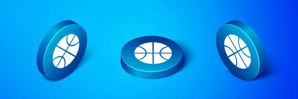 Isometrische Basketbal Pictogram Geïsoleerd Blauwe Achtergrond Sport Symbool Blauwe Cirkel — Stockvector