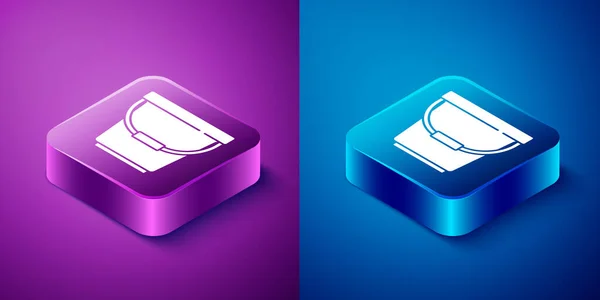 Isometric Bucket Icon Isolated Blue Purple Background Square Button Vector — Stock Vector