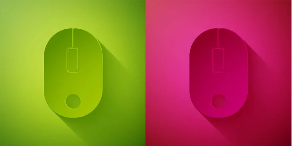 Corte Papel Ícone Mouse Computador Isolado Fundo Verde Rosa Óptico — Vetor de Stock