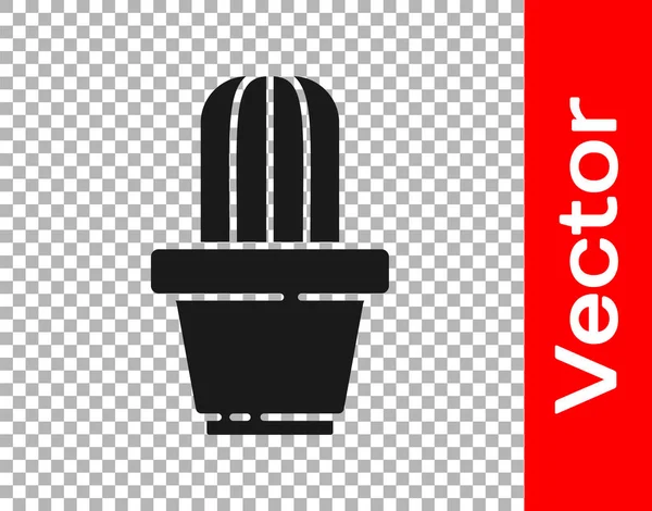 Black Cactus Succulent Pot Icon Isolated Transparent Background Plant Growing — Stock Vector