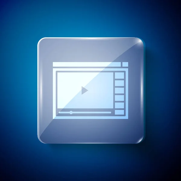 Blanco Online Reproducir Icono Vídeo Aislado Sobre Fondo Azul Película — Vector de stock